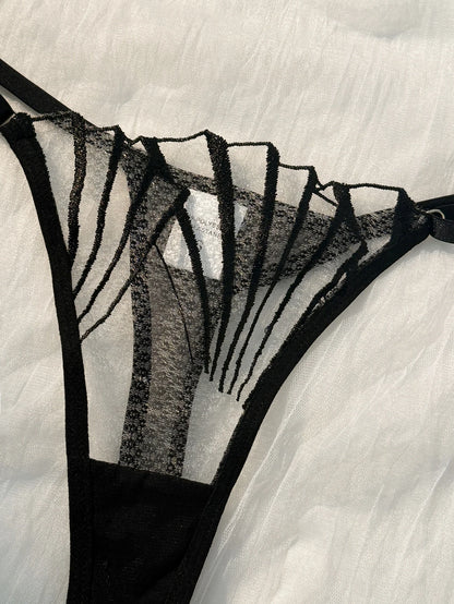 2pcs Women's Bra Set Sexy Lace Mesh Lingerie Set Ultra Thin Breathable Comfortable Lightweight Scallop Transparent Lingerie Set