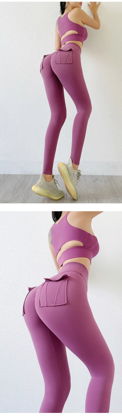 Nylon Leggings Women's Pants Sport Yoga Pants Sexy Tight High Waist Elastic Women's Panties Pocket legging High Workout