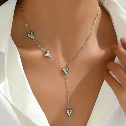 New Fashion Stainless Steel Peach Heart Pendant Y-Shaped Chain Tassel Necklace Women's High Quality Jewelry Party Gift Wholesale