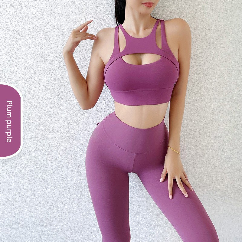 Yoga Clothes Suit Women's Sexy Fashion Gather Shockproof Brushed Classy Internet Celebrity Peach Hip Tight High Waist Fitness Pants