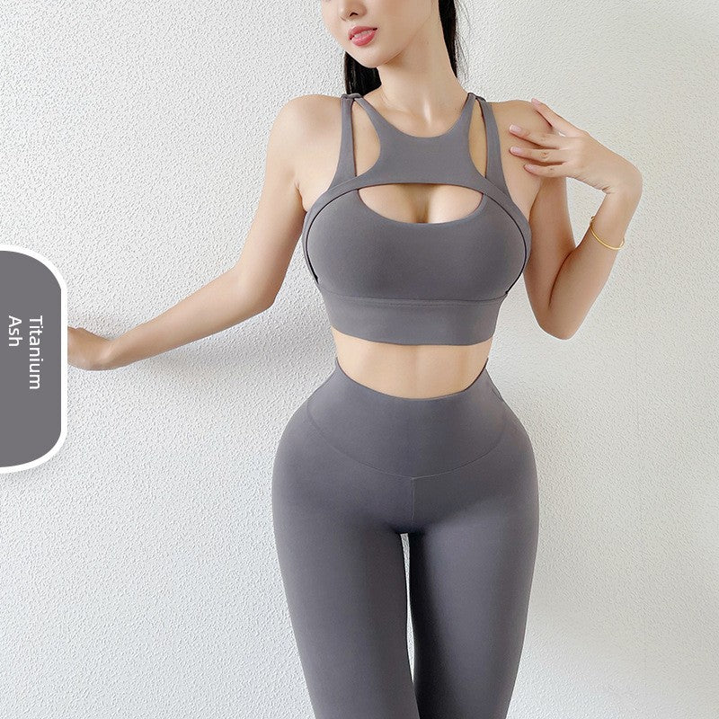 Yoga Clothes Suit Women's Sexy Fashion Gather Shockproof Brushed Classy Internet Celebrity Peach Hip Tight High Waist Fitness Pants