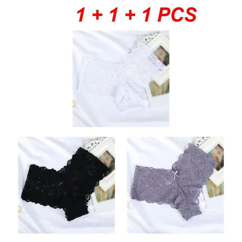 3PCS/Set Sexy Lace Seamless Cotton Brazilian Panties Women Ribbed Intimates Breathable Panties Low Waist Female Cotton Underwear