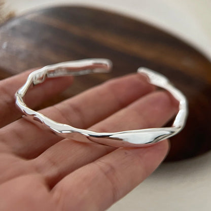 100% Solid 925 Sterling Silver Metal Bracelet for Women Men Vintage Handmade Simple Birthday Gift S-B451