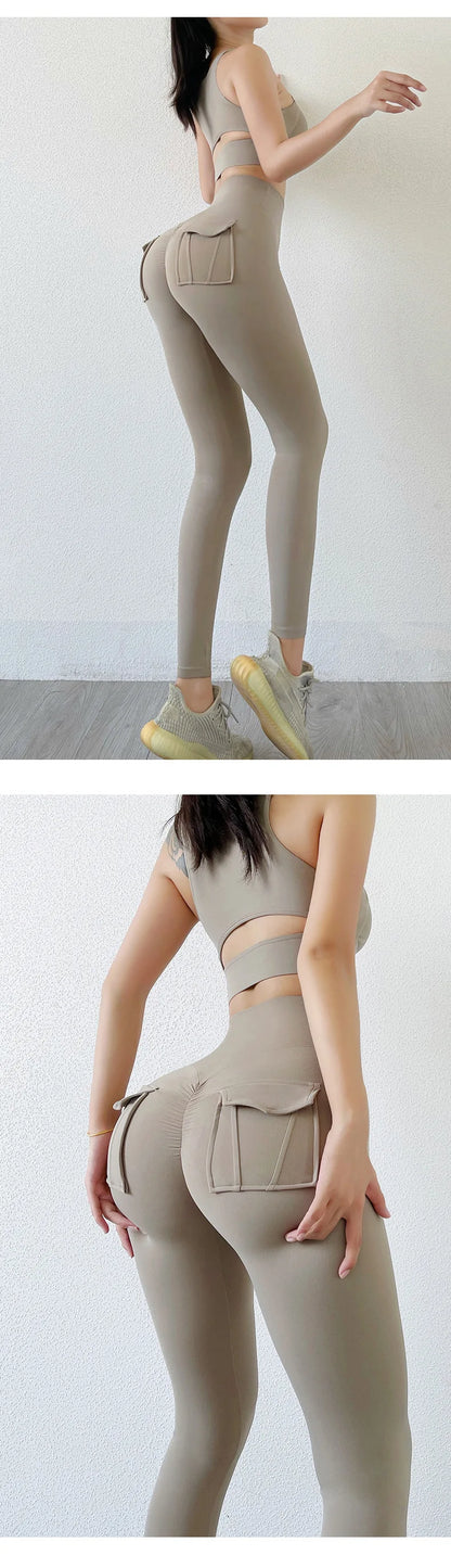 Nylon Leggings Women's Pants Sport Yoga Pants Sexy Tight High Waist Elastic Women's Panties Pocket legging High Workout