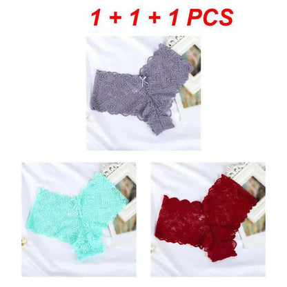 3PCS/Set Sexy Lace Seamless Cotton Brazilian Panties Women Ribbed Intimates Breathable Panties Low Waist Female Cotton Underwear