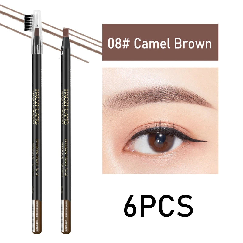 HAOZHUANG  8 Colors Pull Line Eyebrow Pencils with Soft Brush Waterproof Long Lasting Permanent Makeup Tattoo Accessories