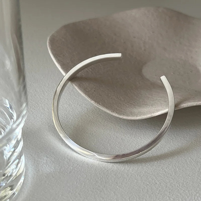 100% Solid 925 Sterling Silver Metal Bracelet for Women Men Vintage Handmade Simple Birthday Gift S-B451