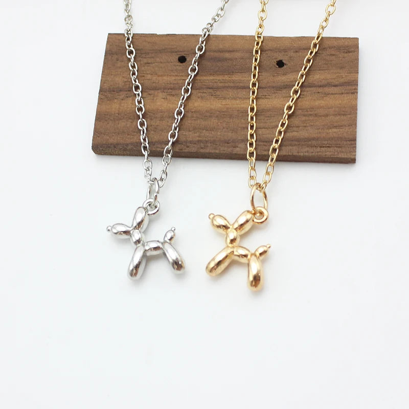 3D Balloon Dog Pendant Necklaces for Women Gold Silver Color Chain Robotic Animal Clavicle Choker Collar Wedding Christmas Gift