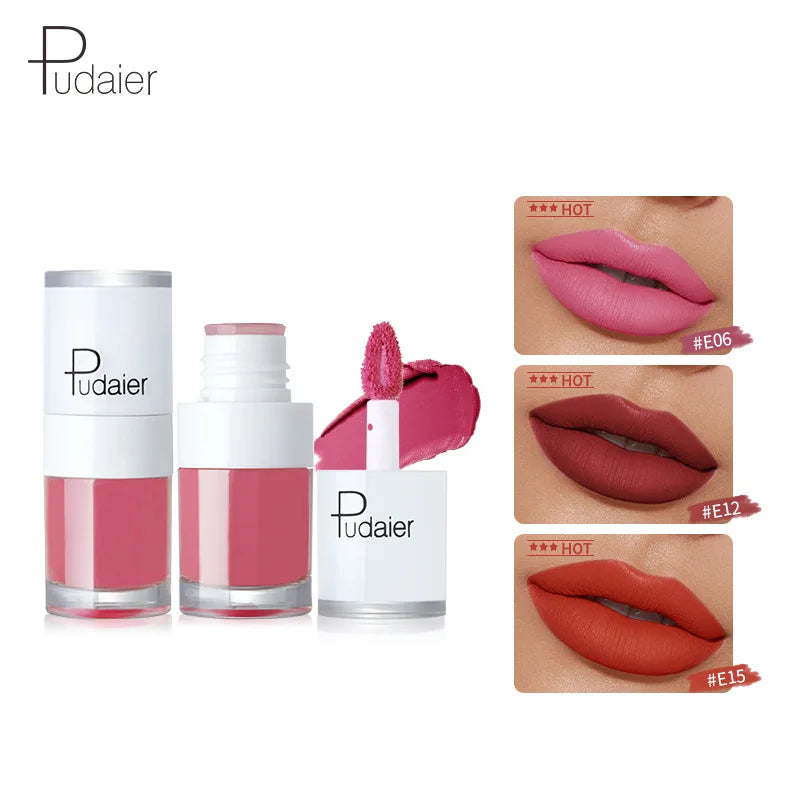 Pudaier Velvet Matte Liquid Lip Gloss Glaze Makeup Waterproof Long Lasting Non-Fade Non-Stick Lipgloss Make-up for Miss Women