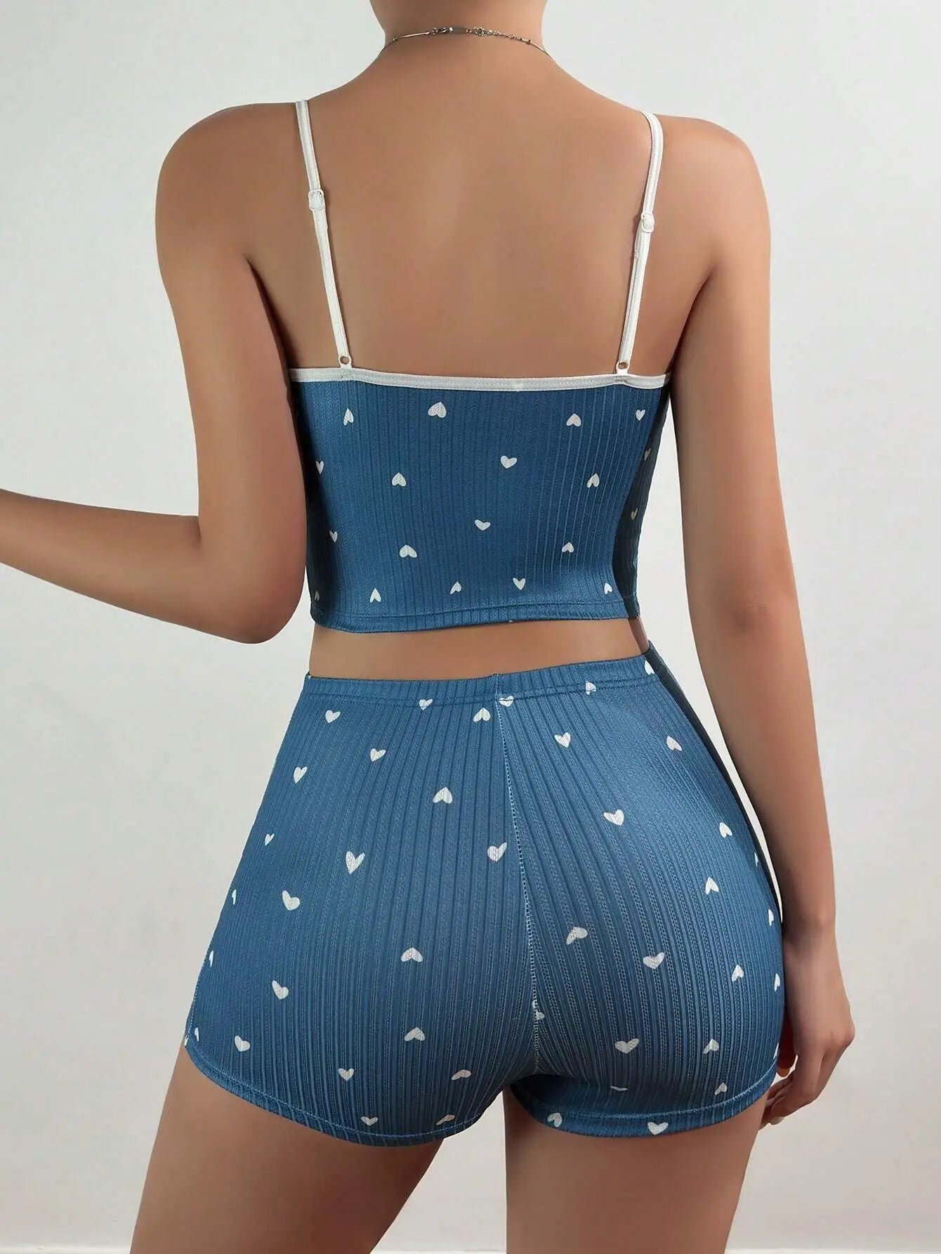 Women Pajamas Suit Camisole Short Pants Heart Print Bow Shorts Summer 2 Piece Sets Sweet Sleeveless Sleepwear Outfits Loungewear