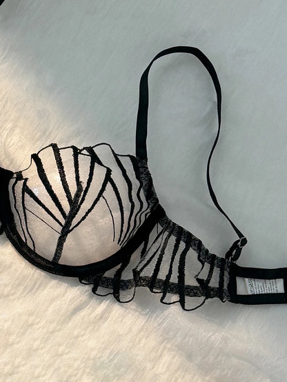 2pcs Women's Bra Set Sexy Lace Mesh Lingerie Set Ultra Thin Breathable Comfortable Lightweight Scallop Transparent Lingerie Set