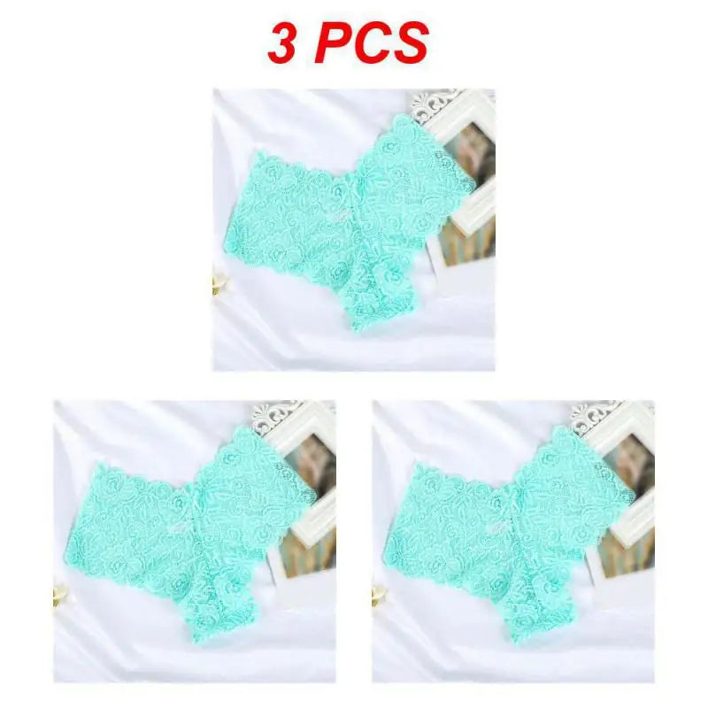 3PCS/Set Sexy Lace Seamless Cotton Brazilian Panties Women Ribbed Intimates Breathable Panties Low Waist Female Cotton Underwear