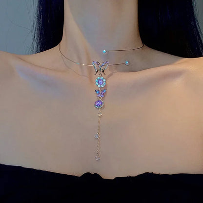 New Fashion Stainless Steel Peach Heart Pendant Y-Shaped Chain Tassel Necklace Women's High Quality Jewelry Party Gift Wholesale