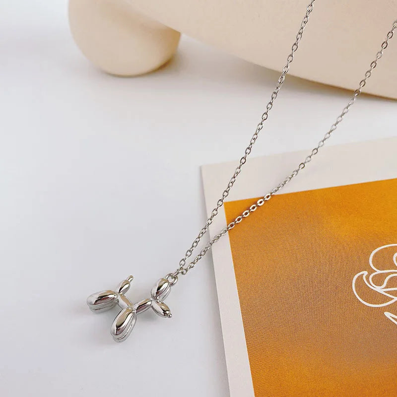 3D Balloon Dog Pendant Necklaces for Women Gold Silver Color Chain Robotic Animal Clavicle Choker Collar Wedding Christmas Gift