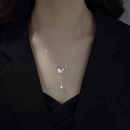 New Fashion Stainless Steel Peach Heart Pendant Y-Shaped Chain Tassel Necklace Women's High Quality Jewelry Party Gift Wholesale