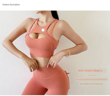 Yoga Clothes Suit Women's Sexy Fashion Gather Shockproof Brushed Classy Internet Celebrity Peach Hip Tight High Waist Fitness Pants