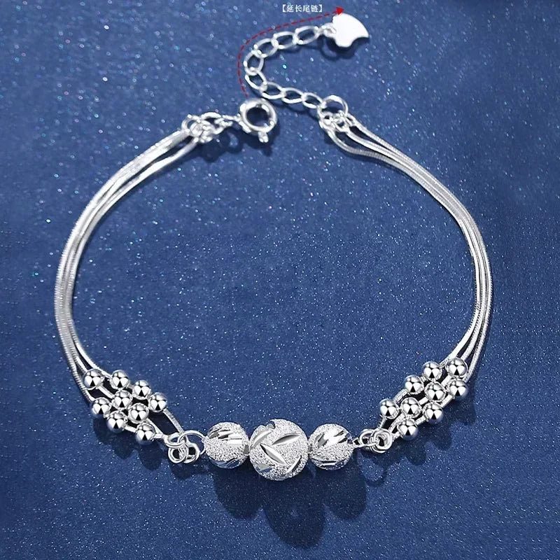 Luxury 925 Sterling Silver Bracelet for Woman Vintage Original Lucky Beads Ball Adjustable Bracelets Designer Party JeweleryGift