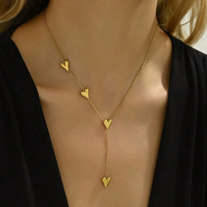 New Fashion Stainless Steel Peach Heart Pendant Y-Shaped Chain Tassel Necklace Women's High Quality Jewelry Party Gift Wholesale