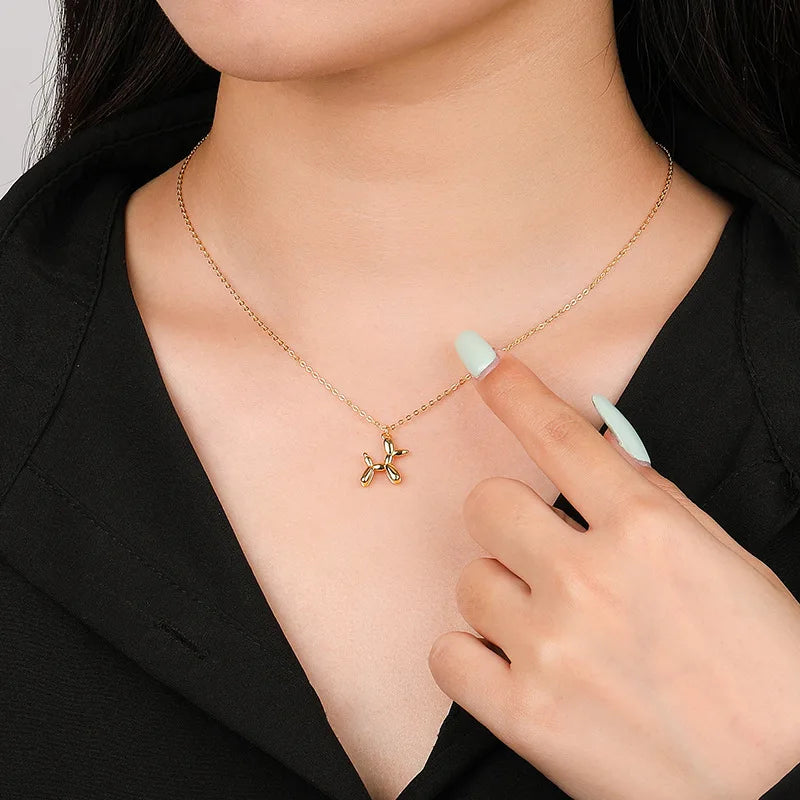 3D Balloon Dog Pendant Necklaces for Women Gold Silver Color Chain Robotic Animal Clavicle Choker Collar Wedding Christmas Gift