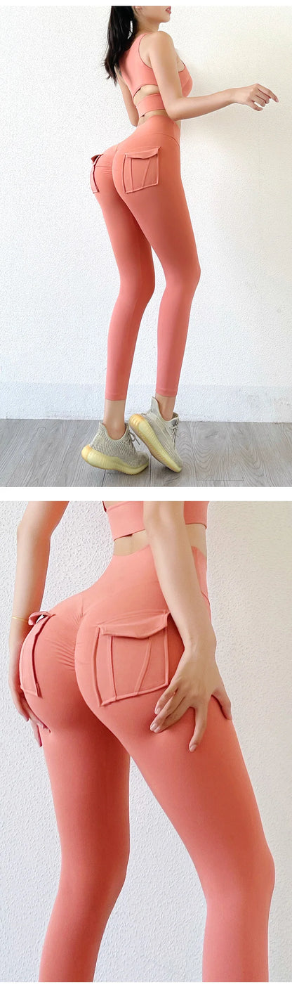 Nylon Leggings Women's Pants Sport Yoga Pants Sexy Tight High Waist Elastic Women's Panties Pocket legging High Workout