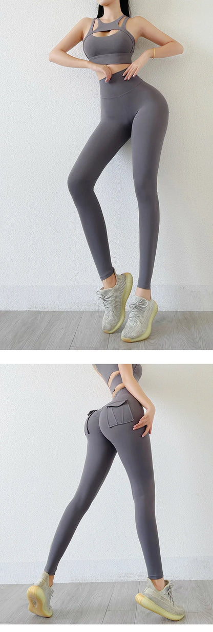 Nylon Leggings Women's Pants Sport Yoga Pants Sexy Tight High Waist Elastic Women's Panties Pocket legging High Workout
