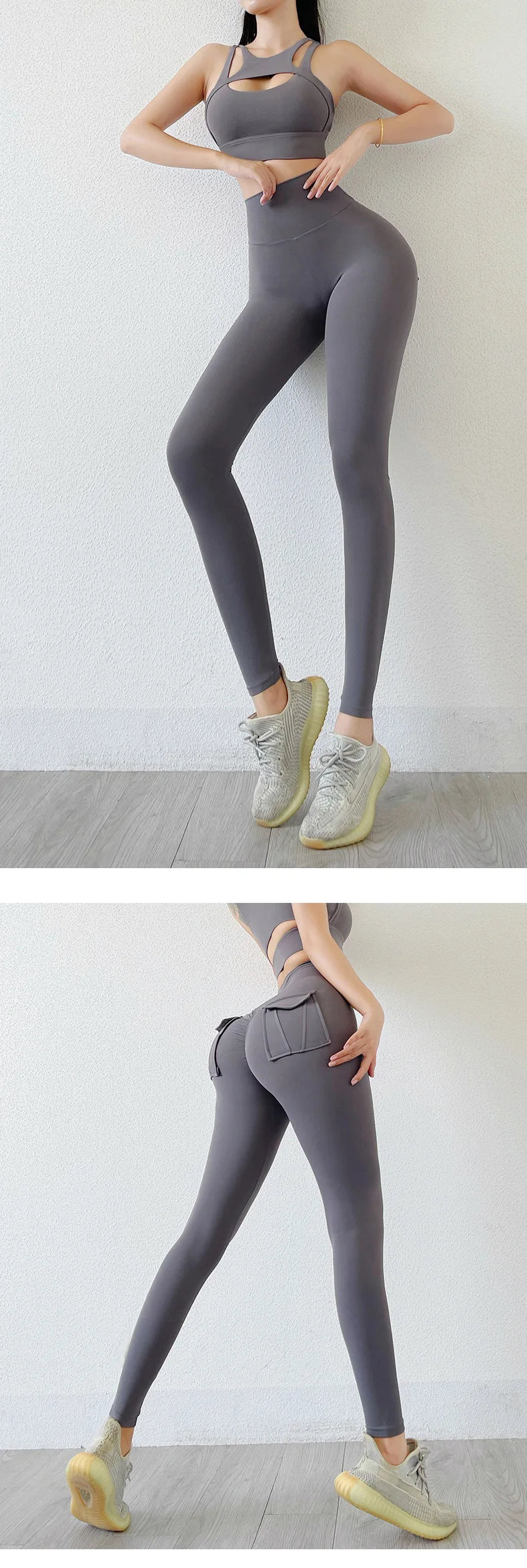 Nylon Leggings Women's Pants Sport Yoga Pants Sexy Tight High Waist Elastic Women's Panties Pocket legging High Workout