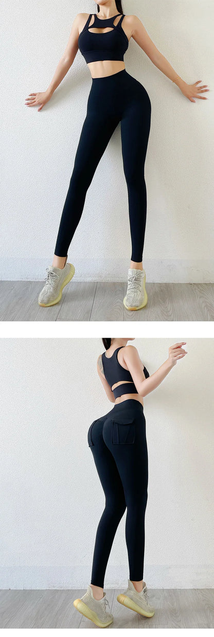 Nylon Leggings Women's Pants Sport Yoga Pants Sexy Tight High Waist Elastic Women's Panties Pocket legging High Workout