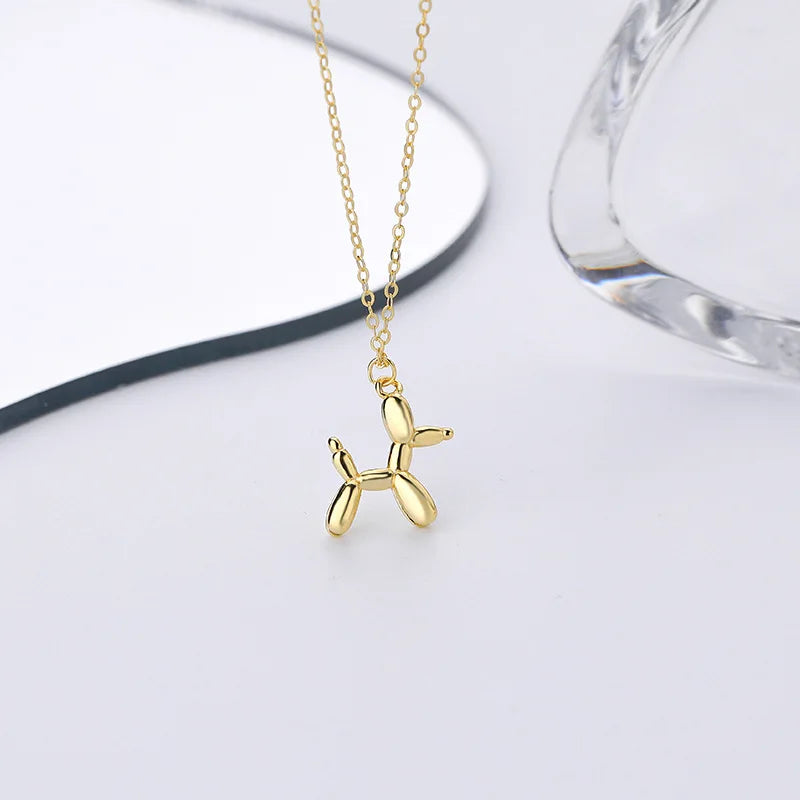 3D Balloon Dog Pendant Necklaces for Women Gold Silver Color Chain Robotic Animal Clavicle Choker Collar Wedding Christmas Gift