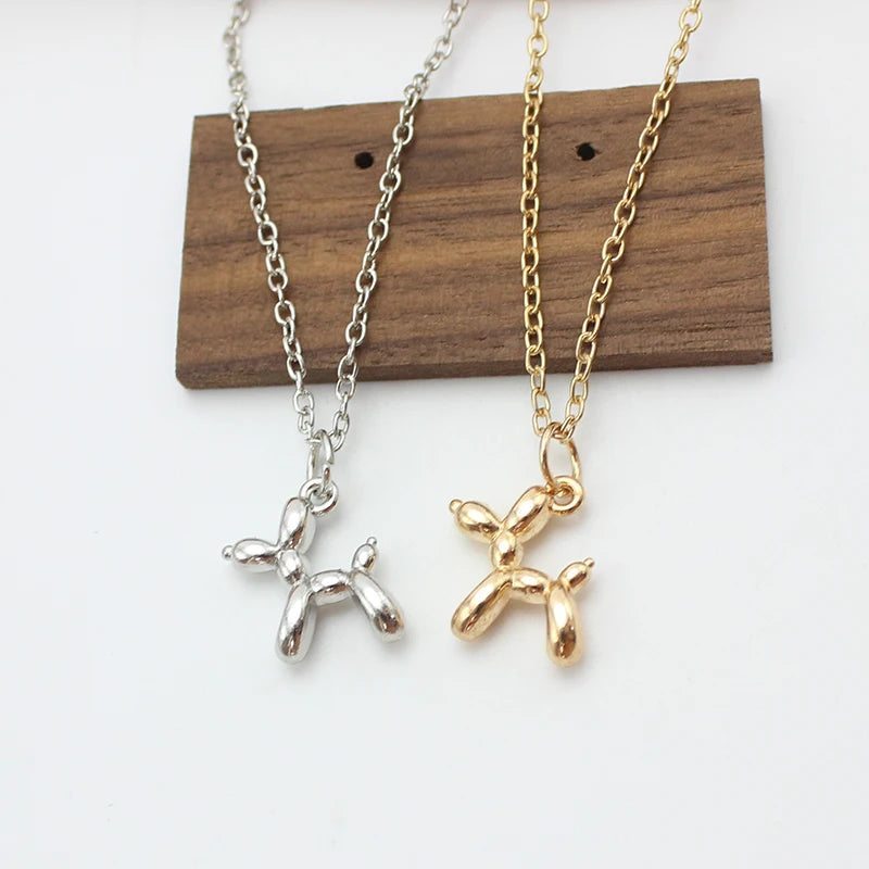 3D Balloon Dog Pendant Necklaces for Women Gold Silver Color Chain Robotic Animal Clavicle Choker Collar Wedding Christmas Gift
