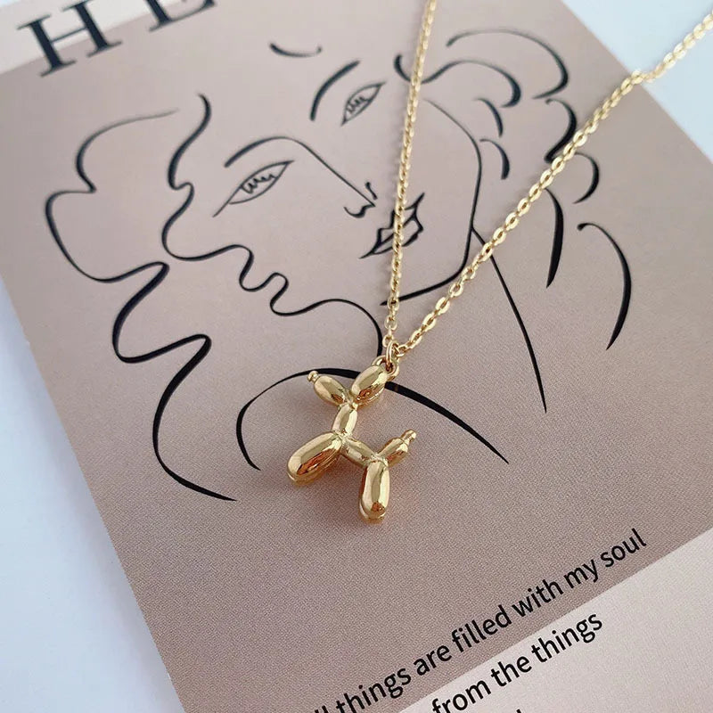 3D Balloon Dog Pendant Necklaces for Women Gold Silver Color Chain Robotic Animal Clavicle Choker Collar Wedding Christmas Gift