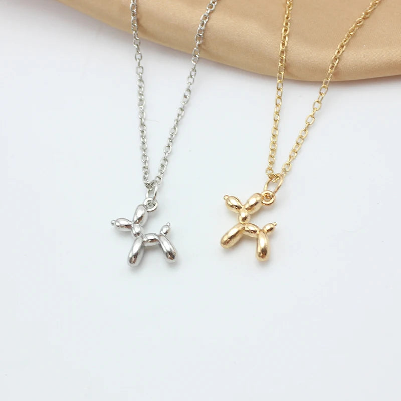 3D Balloon Dog Pendant Necklaces for Women Gold Silver Color Chain Robotic Animal Clavicle Choker Collar Wedding Christmas Gift