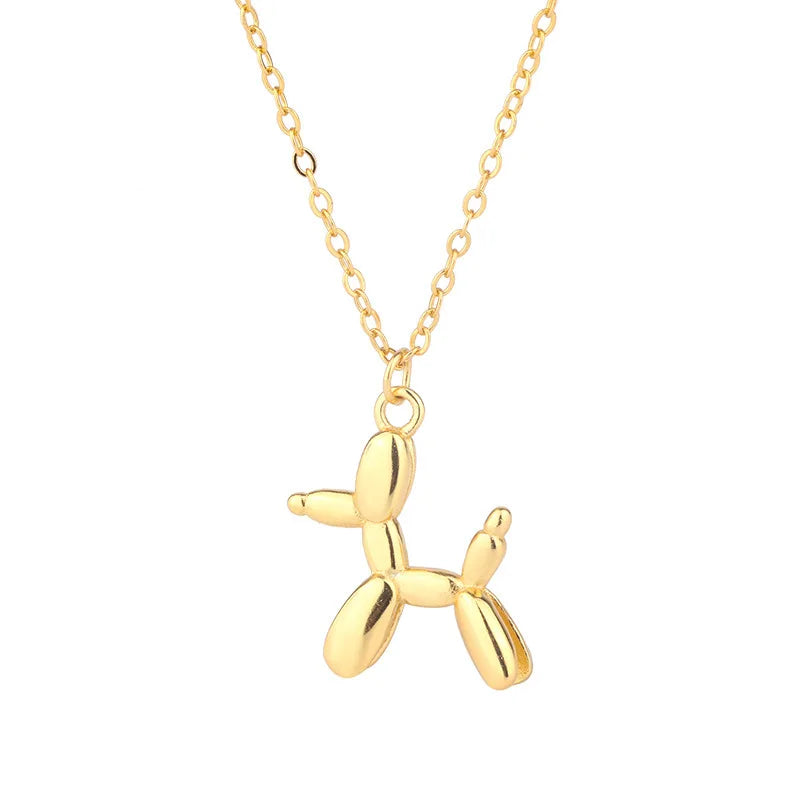 3D Balloon Dog Pendant Necklaces for Women Gold Silver Color Chain Robotic Animal Clavicle Choker Collar Wedding Christmas Gift