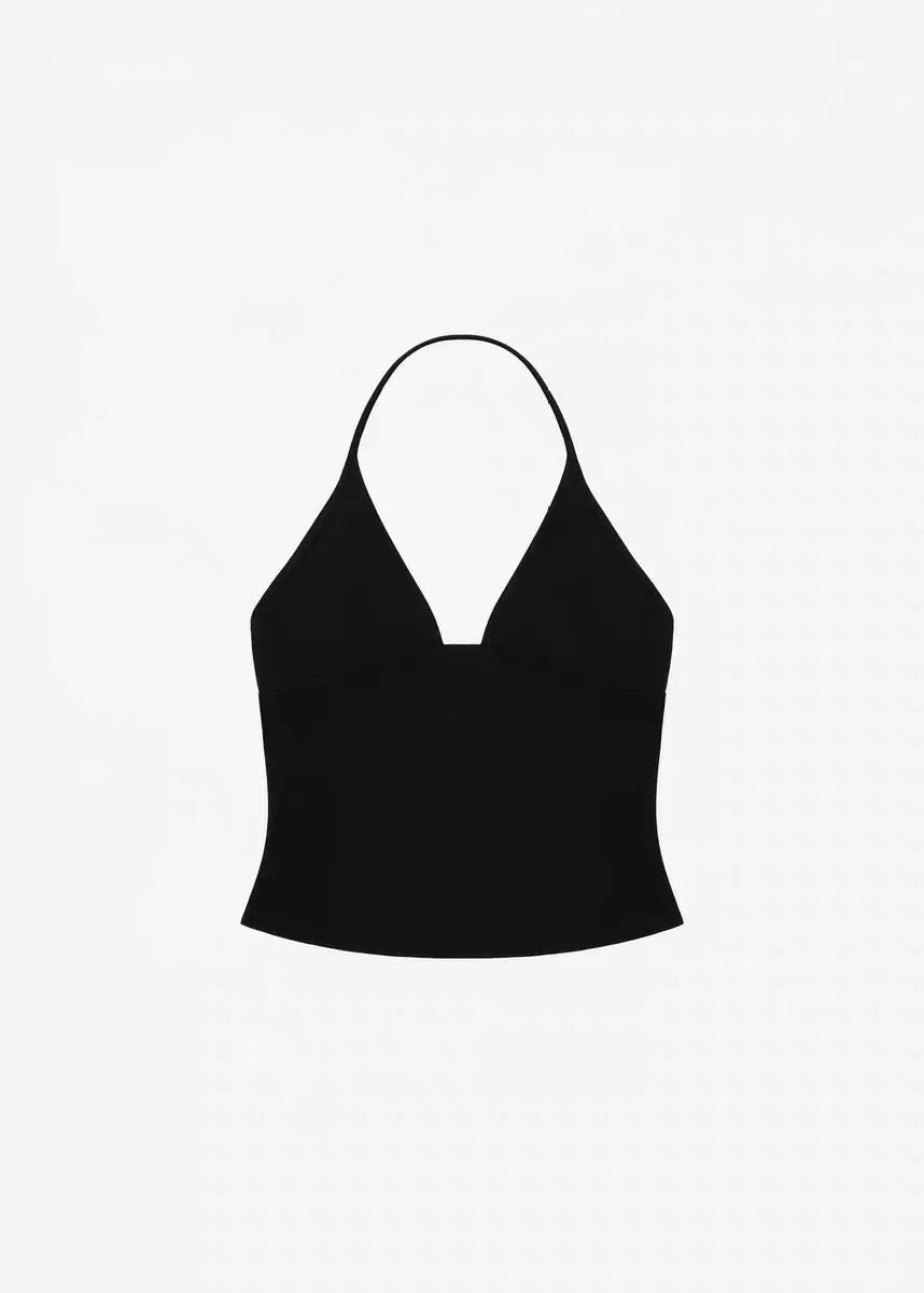 tank summer triangular cup neck hanging V-neck vest, same as Hailey's suspender, Dip halter, low cut, backless top women