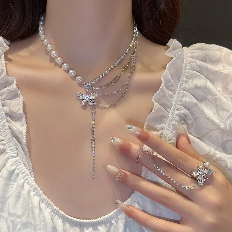 New Fashion Stainless Steel Peach Heart Pendant Y-Shaped Chain Tassel Necklace Women's High Quality Jewelry Party Gift Wholesale