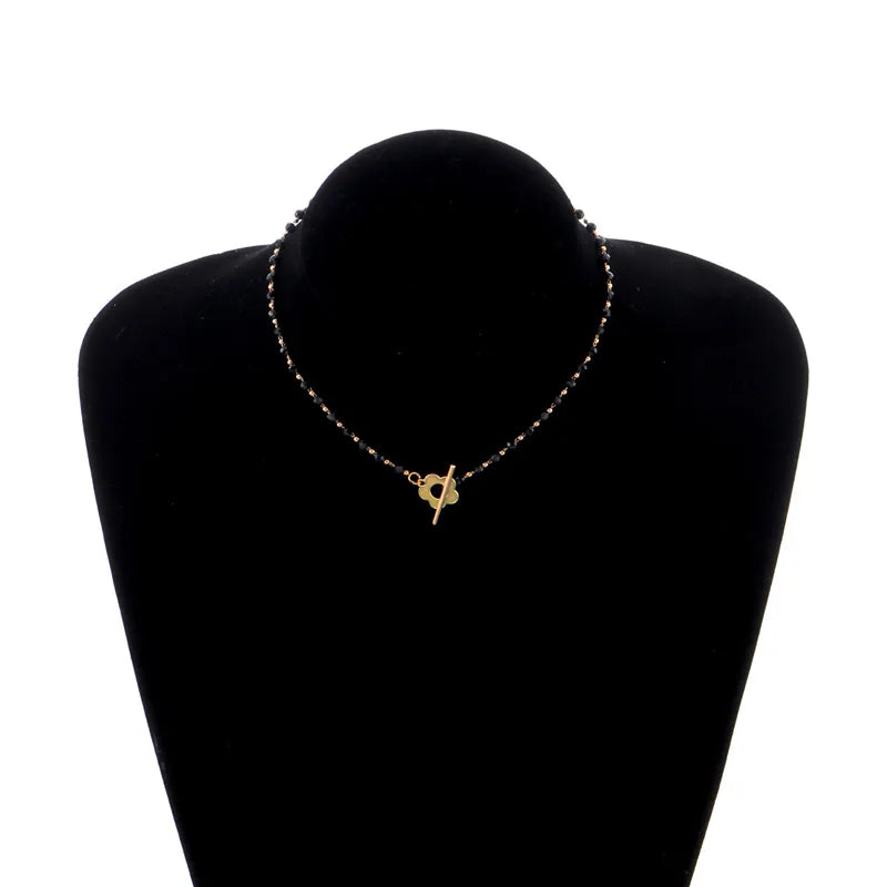 2022 New Fashion Luxury Black Crystal Glass Bead Chain Choker Necklace For Women Flower Lariat Lock Collar Necklace Gifts