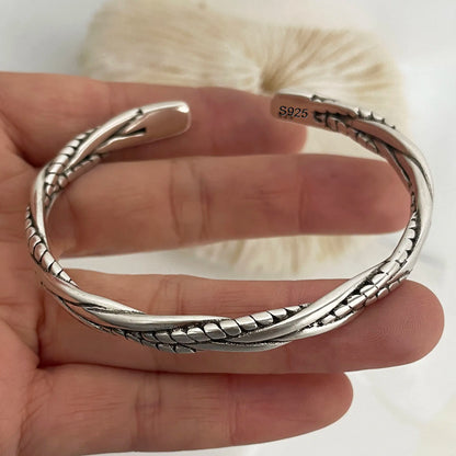 100% Solid 925 Sterling Silver Metal Bracelet for Women Men Vintage Handmade Simple Birthday Gift S-B451
