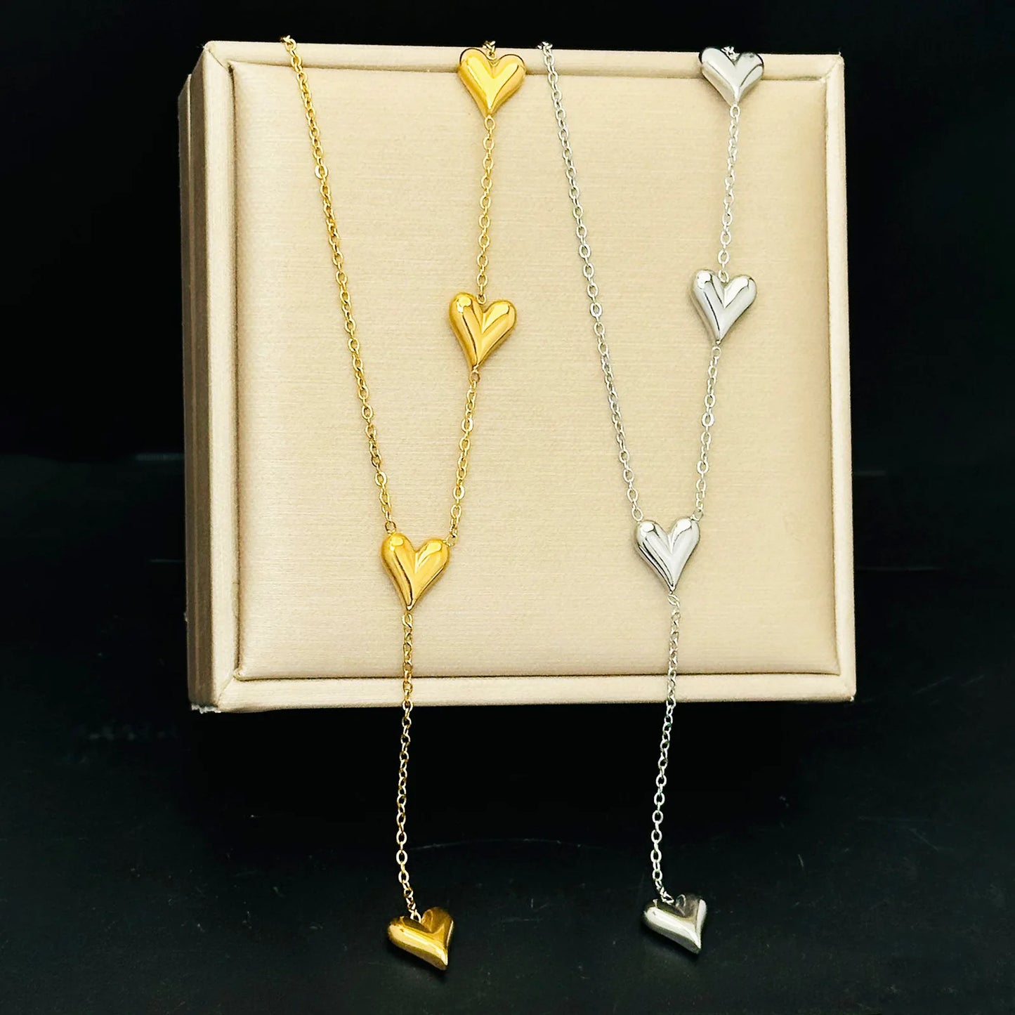 New Fashion Stainless Steel Peach Heart Pendant Y-Shaped Chain Tassel Necklace Women's High Quality Jewelry Party Gift Wholesale