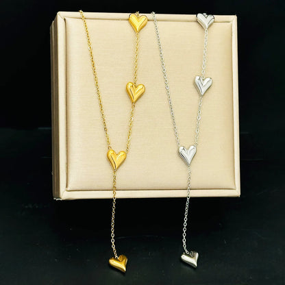 New Fashion Stainless Steel Peach Heart Pendant Y-Shaped Chain Tassel Necklace Women's High Quality Jewelry Party Gift Wholesale