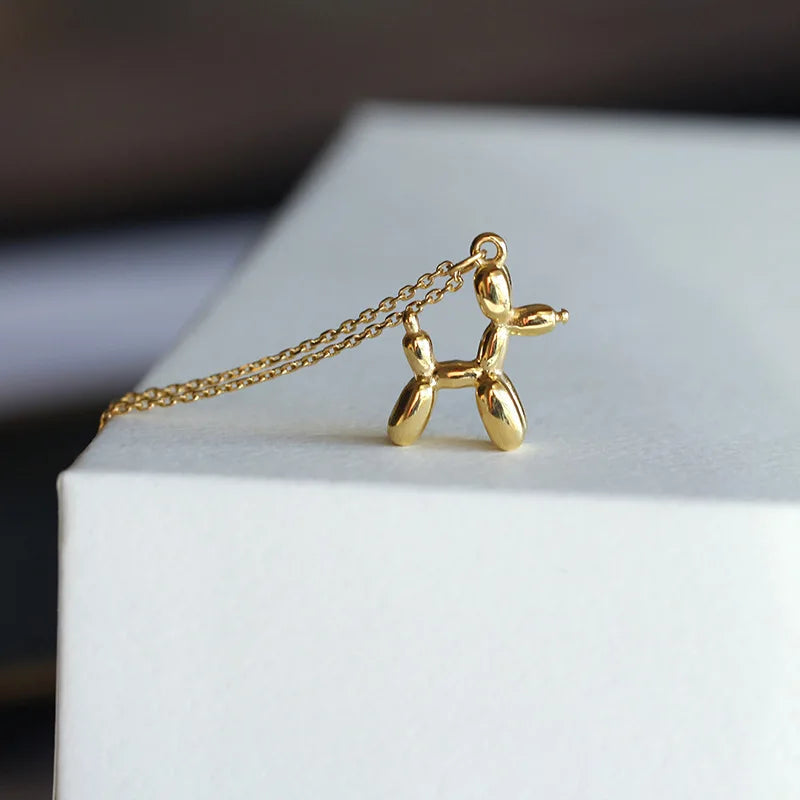 3D Balloon Dog Pendant Necklaces for Women Gold Silver Color Chain Robotic Animal Clavicle Choker Collar Wedding Christmas Gift