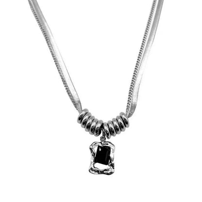 Layered Stainless Steel Chains Choker Necklace for Women Gothic Style Square Crystal Pendant Necklace Girls Sweater Chains New