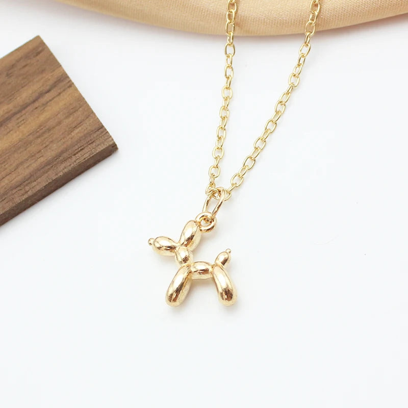 3D Balloon Dog Pendant Necklaces for Women Gold Silver Color Chain Robotic Animal Clavicle Choker Collar Wedding Christmas Gift
