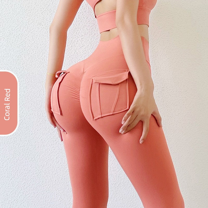 Yoga Clothes Suit Women's Sexy Fashion Gather Shockproof Brushed Classy Internet Celebrity Peach Hip Tight High Waist Fitness Pants