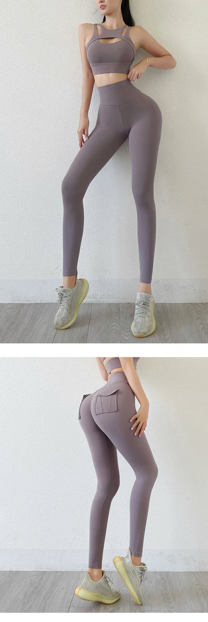 Nylon Leggings Women's Pants Sport Yoga Pants Sexy Tight High Waist Elastic Women's Panties Pocket legging High Workout