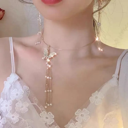 New Fashion Stainless Steel Peach Heart Pendant Y-Shaped Chain Tassel Necklace Women's High Quality Jewelry Party Gift Wholesale