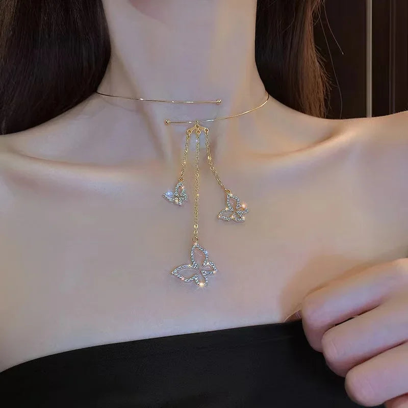New Fashion Stainless Steel Peach Heart Pendant Y-Shaped Chain Tassel Necklace Women's High Quality Jewelry Party Gift Wholesale