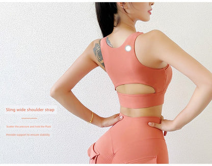 Yoga Clothes Suit Women's Sexy Fashion Gather Shockproof Brushed Classy Internet Celebrity Peach Hip Tight High Waist Fitness Pants