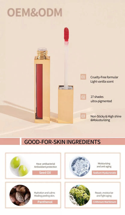 Waterproof High Color Private Label Lipstick Pigment Lip Glaze Long-lasting Moisturizer Lipgloss Custom Bulk Makeup Lips Tint