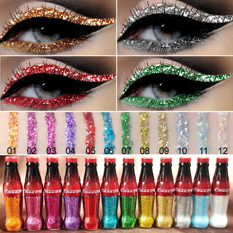12 Colors Glitter Liquid Eyeliner Diamond Durable Waterproof Long Lasting Shiny Sequins Eye Pencil Makeup Beauty Tool maquiagem