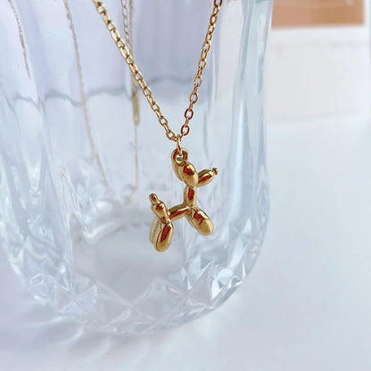 3D Balloon Dog Pendant Necklaces for Women Gold Silver Color Chain Robotic Animal Clavicle Choker Collar Wedding Christmas Gift