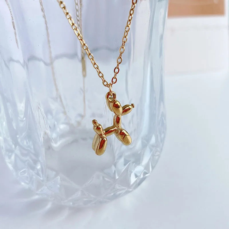 3D Balloon Dog Pendant Necklaces for Women Gold Silver Color Chain Robotic Animal Clavicle Choker Collar Wedding Christmas Gift
